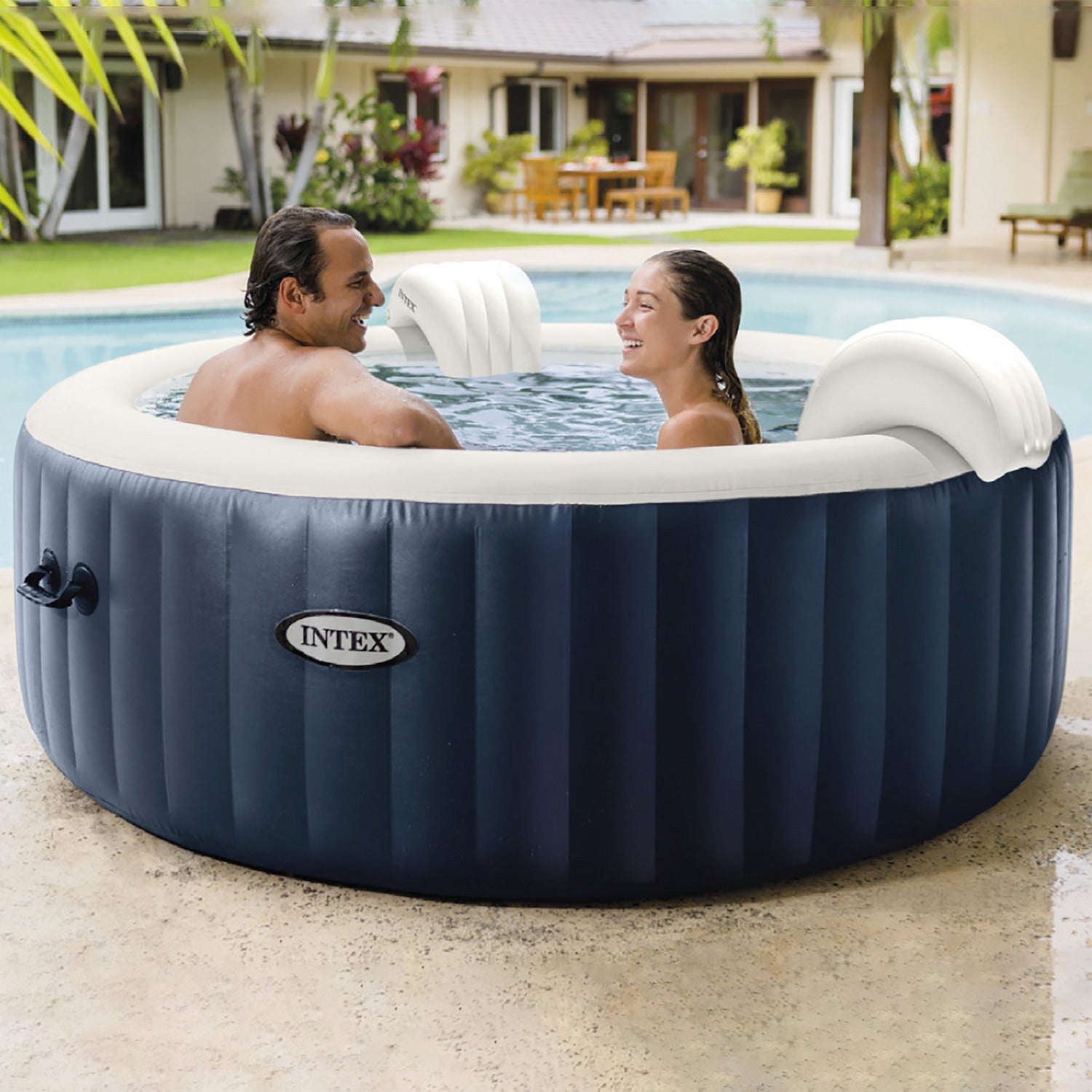 INTEX - PureSpa Bubble Glow Deluxe Idromassaggio Gonfiabile Rotonda da 4 posti Blu navy - altezza 71 cm diametro 196 cm